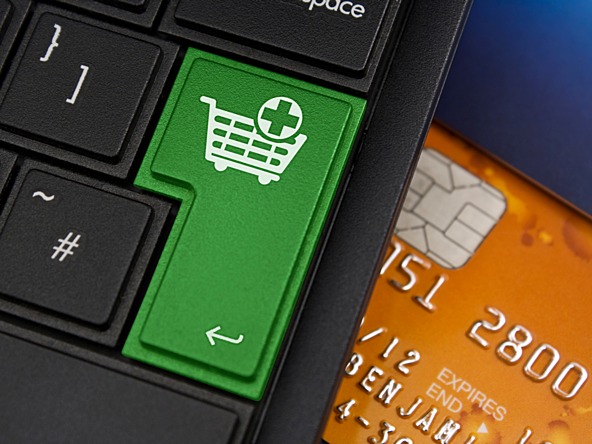 A credit card and cart icon, representing online shopping